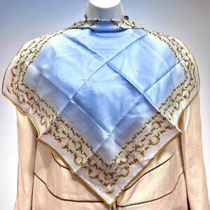 New- Celine Paris Mini Scarf/ Large Handkerchief  cotton 20" Blue gold Chain(86